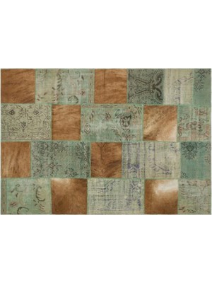 Apex Halı El Dokuması Patchwork Vintage Yün-Pamuk Turkuaz Halı 22286 160 x 230 cm