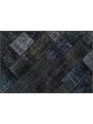 Apex Halı El Dokuması Patchwork Vintage Yün-Pamuk Siyah Halı 31179 120 x 180 cm