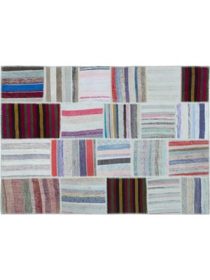 Apex Halı El Dokuması Patchwork Vintage Yün Pamuk Çizgili Halı 25453 160 x 223 cm