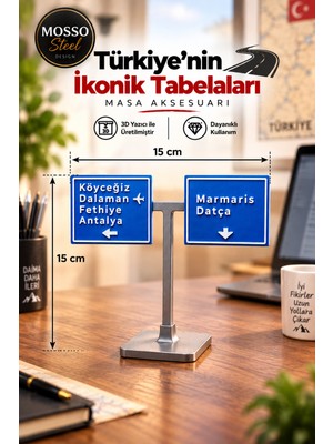 Mosso Steel Türkiye’nin En Güzel Yol Ayrımı Tabelası 3D Baskı Dekoratif Masa Aksesuarı Minyatür Yol Tabelası