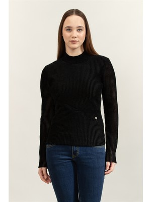 Karl Lagerfeld Elegant Flock Mock Neck Women's Knitwear Black