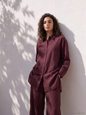 Lc Waikiki Yeni Sezon Bordo %100 Pamuklu Kadın Gömlek Tunik