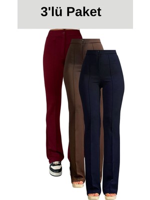 Thiff Gymwear Krep Kumaş Likralı Kadın Palazzo Pantolon 3'lü Set