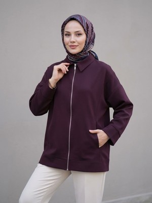 Foremia Cep Detay Fermuarlı Ceket-Bordo -