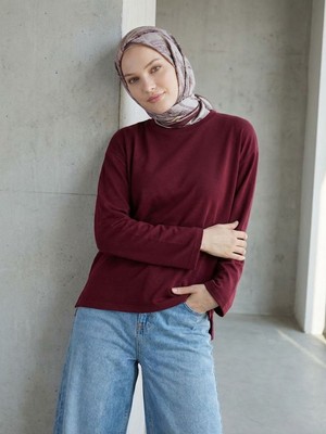 Miostil Yırtmaçlı Oysho Tunik-Bordo