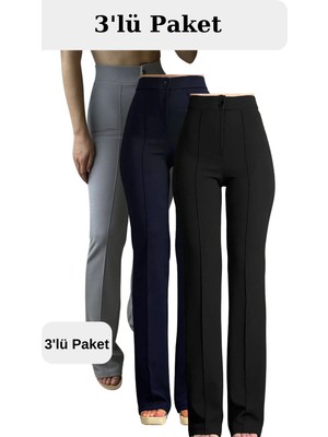 Thiff Gymwear Krep Kumaş Likralı Kadın Palazzo Pantolon 3'lü Set