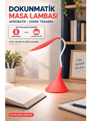 Ecuy Dokunmatik LED Masa Lambası Dimmerli Esnek Akrobatik Kitap Okuma Ders Çalışma Pilli & USB Kablolu Kullanım