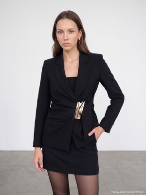 Dilvin 60824 Gold Aksesuar Detaylı Kruvaze Blazer