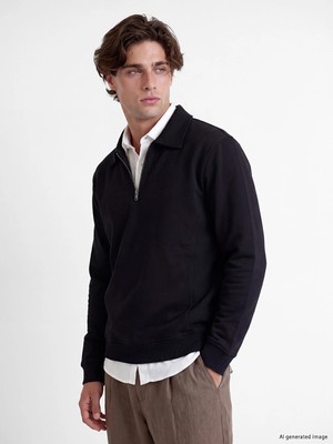 Lc Waikiki Yeni Sezon Siyah Polo Yaka Erkek Sweatshirt