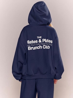 Macklin Unisex Kadın Erkek Plates & Pilates Baskılı Oversize 3 Iplik Kapüşonlu Sweatshirt ve Baggy Eşofman Altı