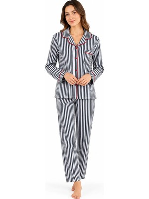 Nena %100 Pamuk Gömlek Yaka Uzun Kol Önden Düğmeli Kadın Pijama Takım 1407