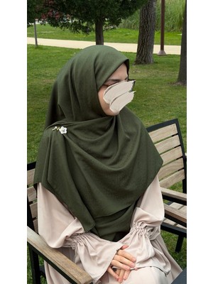 Qalortex Scarf Premium Jakarlı Hüma Büyük Boy Eşarp -Haki
