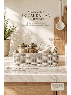 Ocean Home Textile Yıkanabilir Gri Pp Rattan Sepet 30 x 20 x 11 cm
