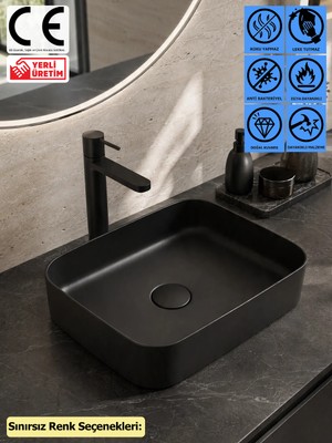 Thorax Daisy Granit Çanak Banyo Evyesi, Leke Tutmaz ve Çizilmeye Dayanıklı Tezgah Üstü Modern Banyo Lavabosu, Sınırsız Renk Seçenekli