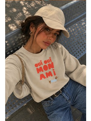 Monila Kadın Premium Kumaş 3 Iplik Şardonlu Yazı Baskılı Sweatshirt