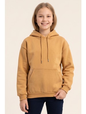 Crassi Kız Çocuk Sweatshirt Kapüşonlu Baskılı 3 Iplik Şardonlu Polarlı %100 Pamuk