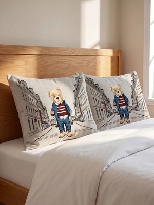 Lc Waikiki Yeni Sezon Karışık Ayı Teddy Baskılı Yastık Kılıfı 2'li 50X70 cm
