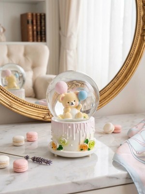 Valanti Art Renkli Balon Tutan Ayıcık Cam Kar Küresi