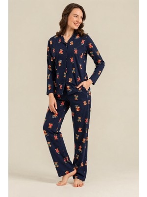 RolyPoly Roly Poly Anne Kız Premium Bear Gömlek Yaka Önden Düğmeli Pamuklu Uzun Kol Pijama Takım