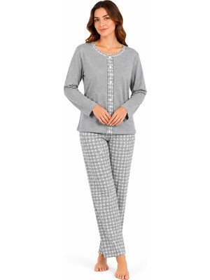 Nena %100 Pamuk Uzun Kol Önden Düğmeli Kadın Pijama Takım 1488