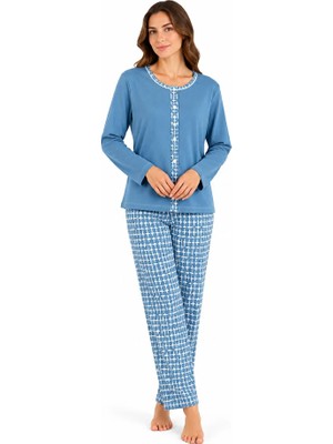 Nena %100 Pamuk Uzun Kol Önden Düğmeli Kadın Pijama Takım 1488