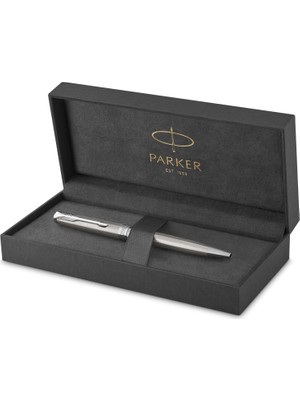 Parker Sonnet Paslanmaz Çelik Krom Tasarımlı Tükenmez Kalem, Orta Kalınlıkta Uç, Mavi Mürekkep