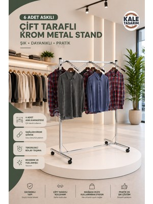 Kale Tasarım Çift Taraflı Krom Metal Stand Kıyafet Askısı