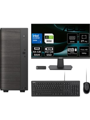 Asus V500 Mini Tower Intel Core 7 240H Rtx 3050 6gb 64GB Ram 512GB SSD 27" Fhd Freedos V501MV07240H078WP313 Masaüstü Bilgisayar + Per4 USB Bellek