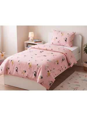 Maki Home Makiteks Tek Kişilik 160X220+50X70 Kuş Desenli Pembe Çocuk Nevresim Takımı %100 Pamuk