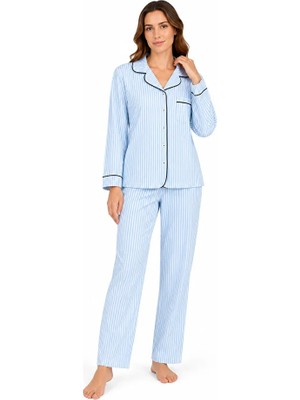 Nena %100 Pamuk Gömlek Yaka Uzun Kol Önden Düğmeli Kadın Pijama Takım 14146