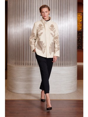 Missemramiss 5341 Noır Blossom Aplikeli Ceket