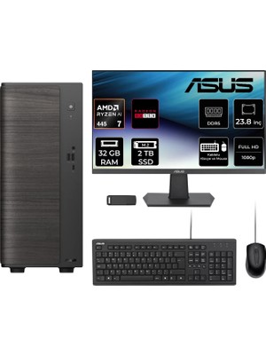 Asus V700 Mini Tower Amd Ryzen Aı 7 445 Rx 550 4gb 32GB Ram 2tb SSD 23.8" Fhd Freedos VM7010R7445026WP307 Masaüstü Bilgisayar + Per4 USB Bellek