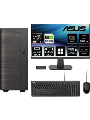 Asus V700 Mini Tower Amd Ryzen Aı 7 445 Gt 1030 4gb 32GB Ram 512GB SSD 23.8" Fhd WIN11 Home VM7010R7445026WP305 Masaüstü Bilgisayar + Per4 USB Bellek