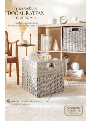 Ocean Home Textile Yıkanabilir Gri Pp Rattan Sepet 33 x 33 x 33 cm