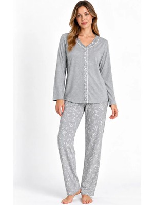 Nena %100 Pamuk Uzun Kol Önden Düğmeli Kadın Pijama Takım 14173