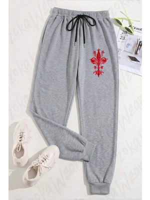 Zoka Wear Unisex Antique Red Fleur De Lis Heraldic Baskılı Eşofman Altı