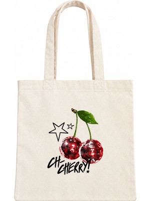 Nuvia Cherry Baskılı Ham Bez Çanta
