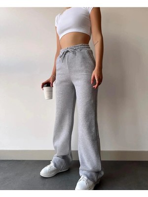 Zoka Wear Kadın Içi Polarlı Kışlık Bağcıklı Yüksek Bel Bol Paça Eşofman Altı