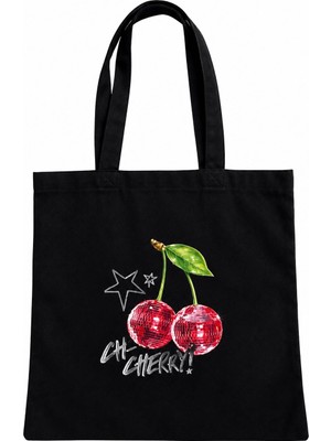 Nuvia Cherry Baskı Desenli Ham Bez Çanta