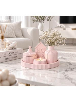 Bohem 5li Home Dekoratif Yuvarlak Tepsili Obje & Aksesuar Mumluk
