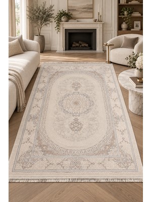 Ally Carpet Suhayl Ervat Modern Oturma Odası Salon Halısı Krem Vizon Renkli Robot Süpürge Uyumlu Kolay Temizlene