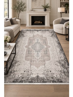 Ally Carpet Süreyya Irvin Gri Beyaz Oturma Odası Salon Robot Süpürgeye Uyumlu Kolay Temizlenebilir Modern Viskon