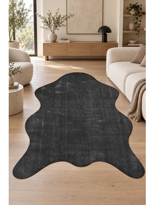 Ally Carpet Atran Ebron Peluş Post Şeklinde Antrasit Halı Yıkanabilir Yumuşak Kaymaz Tabanlı Modern Salon Antre