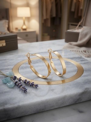 Valanti Art Minimalist Tasarım Gold Renk Halka Küpe