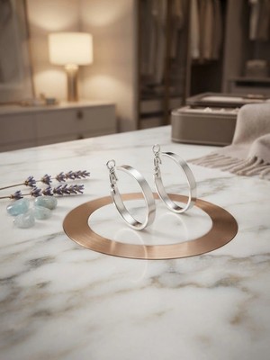 Valanti Art Minimalist Tasarım Gümüş Renk Oval Halka Küpe