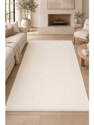 Ally Carpet Oktay Nuvola Ekru Sisal Görünümlü Kaymaz Taban Robot Süpürge Uyumlu Oturma Odası Mutfak Koridor Halı