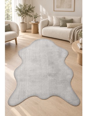 Ally Carpet Atran Ebron Peluş Post Şeklinde Halı - Gri - Yumuşak, Kaymaz Tabanlı, Yıkanabilir Salon Antre Oturma