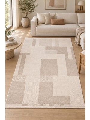 Ally Carpet Oktay Nuvola Vizon Sisal Görünümlü Kaymaz Tabanlı Robot Süpürge Uyumlu Oturma Odası Mutfak Koridor H