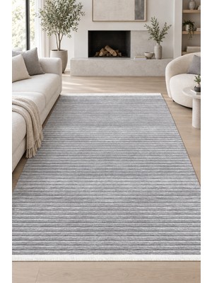 Ally Carpet Pinaris Aktur Akturel-Gri Özel Ölçü Kaymaz Tabanlı Oturma Odası Halısı Robot Süpürge Uyumlu Kolay Te