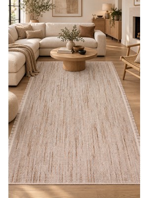 Ally Carpet Boden Peren Bej Bukle Dokuma Özel Ölçü Oda Halısı Robot Süpürge Uyumlu Kolay Temizlenebilir Yumuşak